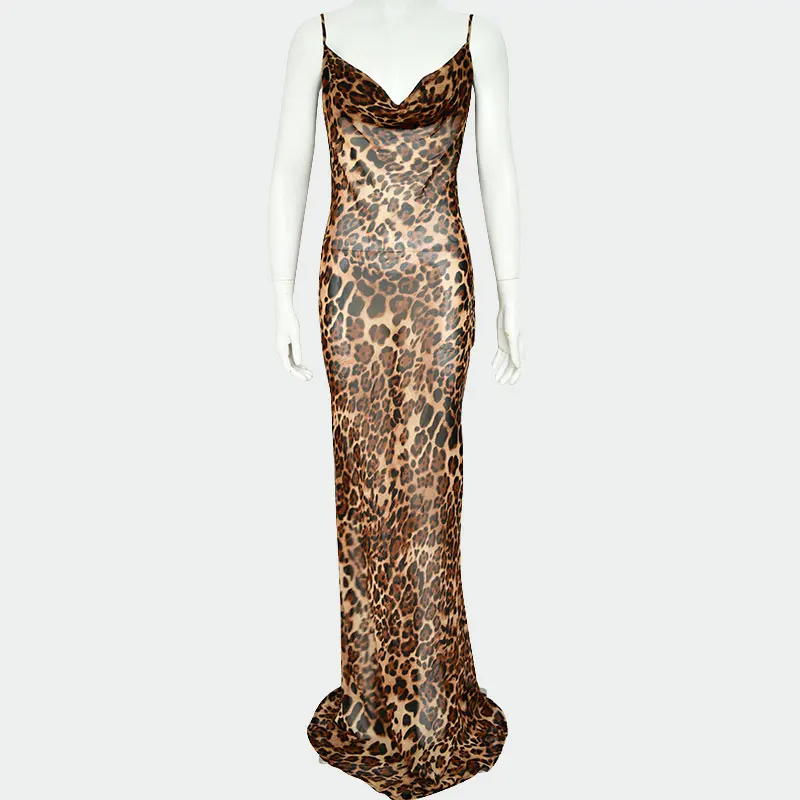 Дизайнерское платье для подиума vestido облегающее леопардовое платье без бретелек длинное платье макси сексуальное шелковое шифоновое платье длиной до пола - Цвет: leopard