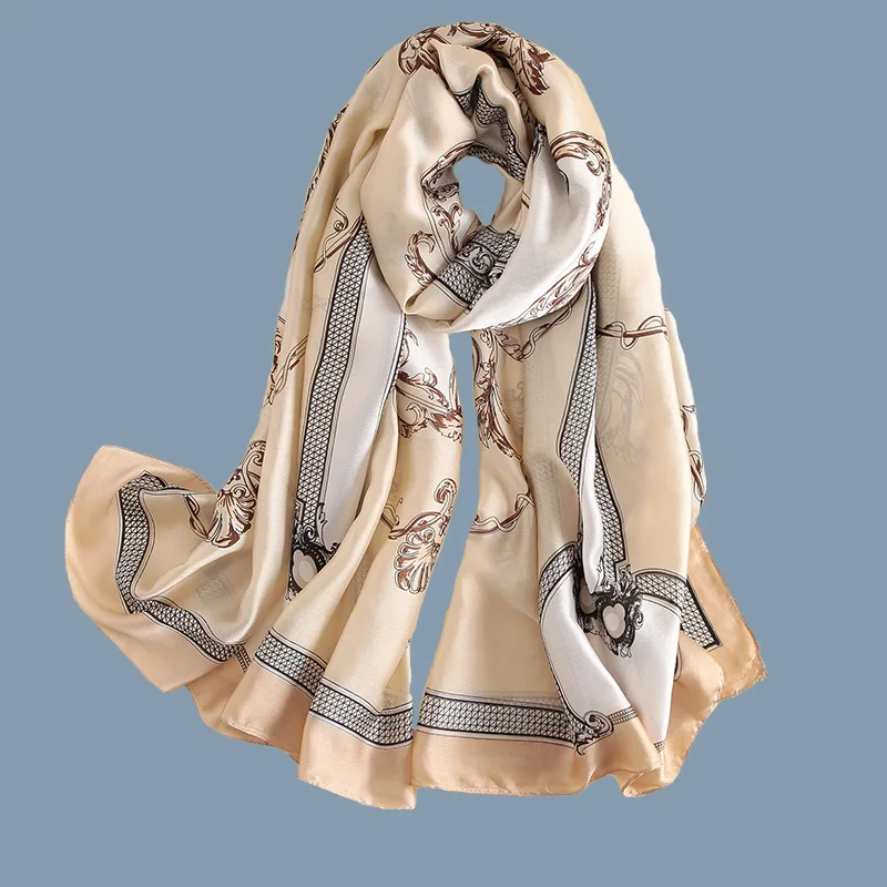 Горячее предложение брендовый женский шарф весна лето шелковые шарфы шали палантины для женщин пашмины пляжные палантины хиджаб платок Размер 180X90 см - Цвет: CAMEL