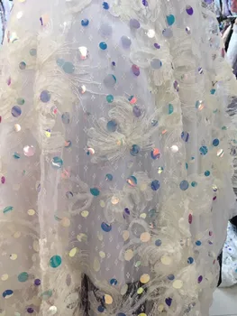 

Good quality ZH1922507 french net lace fabric white African lace embroidery fabric with sequins