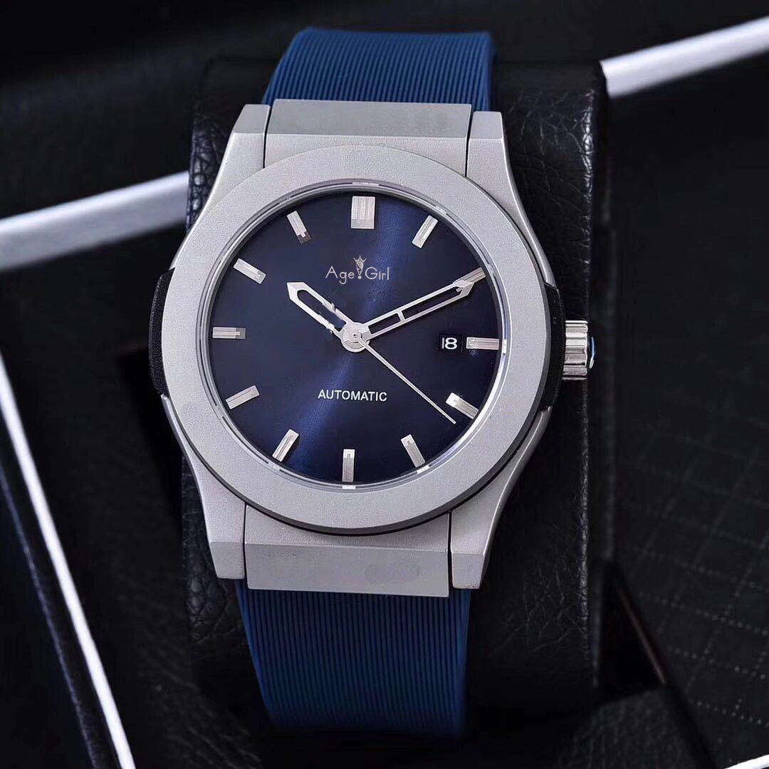 

Luxury Brand New Men Automatic Mechanical Watch Sapphire Stainless Steel Watches Silver Black Rubber Rose Gold Blue Watches Grey