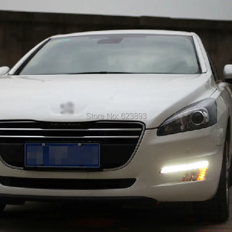 Подходит для peugeot 508 2011-2013 светодиодный дневные ходовые огни DRL с черной противотуманной крышкой с желтым рулевым управлением, быстрая