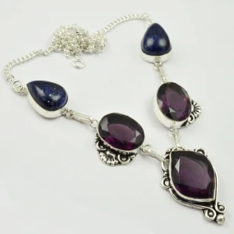 

Amethysts Necklace Silver Overlay over Copper, 49 cm, N2328