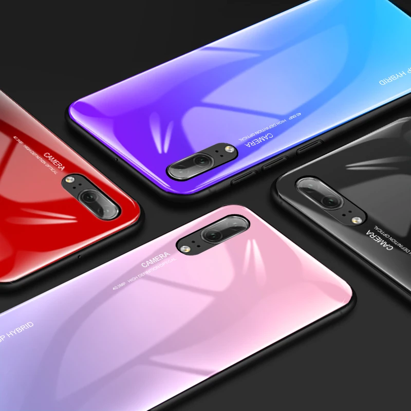 

Gradient Tempered Glass Phone Case For Huawei Honor 8X 8C Cases Honor 10 8 9 Lite 9 litht Colorful Silicone Bumper Case