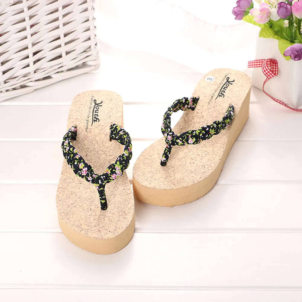 

Women Leopard Flip flops Slippers Beach Sandals Summer Home Shoes 2018 Open Toe Wedge Sandals high-heeled Shoes Platform