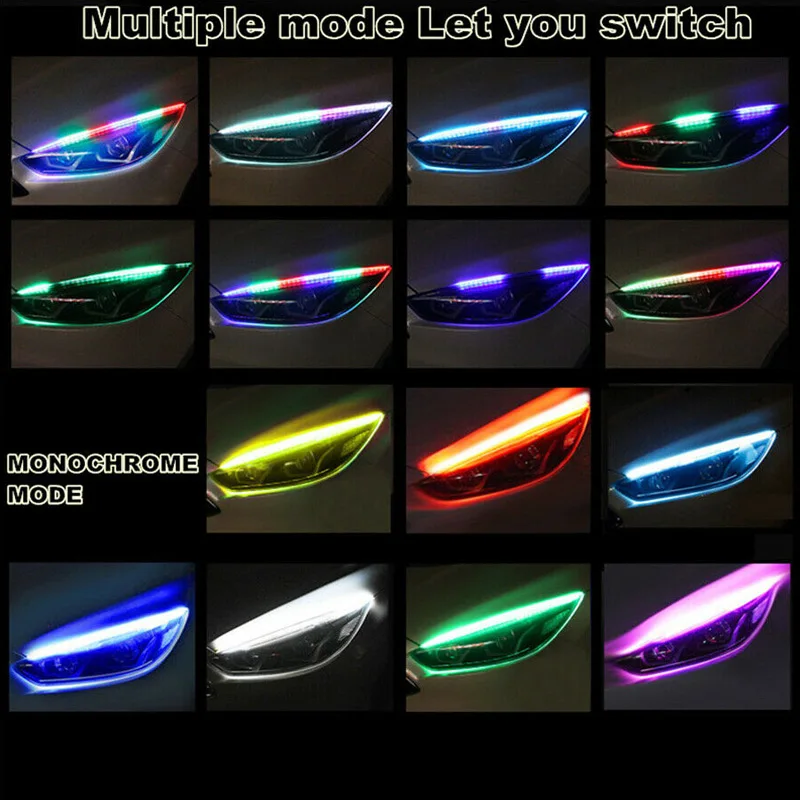 2 шт. RGB светодиодные полосы для фар DRL поворотный свет с пультом дистанционного