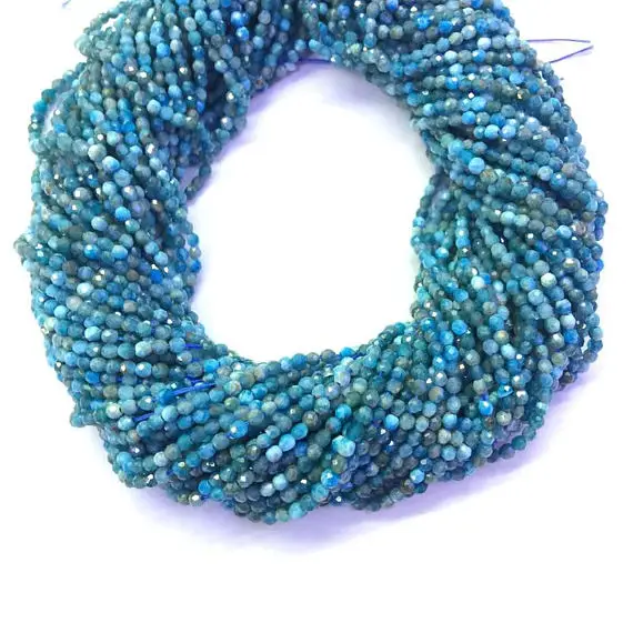 Natural Blue Apatite Beads Faceted 2mm 3mm 4mm Genuine Apatite Gemstone Tiny Blue Apatite Beads Blue Beads Small Blue Semi Precious Stone