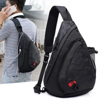 

Casual Men Chest Pack Oxford USB Charging Crossbody Bags for Men Shoulder sling bag Fashion Travel Cross Body Bag Male Chestbags