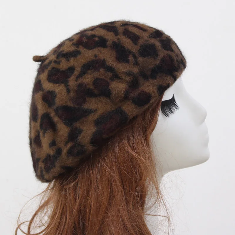 Модные корейские осенне-зимние женские сексуальные береты, винтажная леопардовая шапка с принтом, шапка бини, женские повседневные Шапки H9 - Цвет: 4
