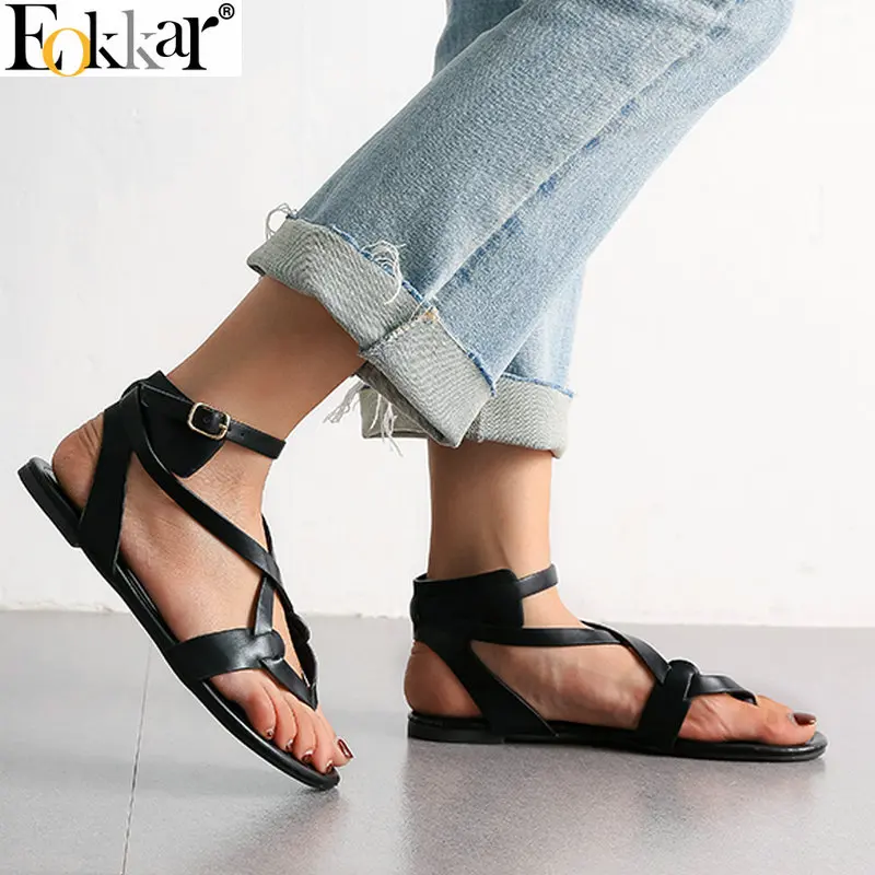 

Eokkar 2019 Women Thong Sandals Flats Cross Criss Strap Beach Sandals Summer Shoes Ladies Animal Print Sandals Size 36-43