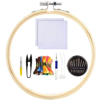 

DIY Embroidery Kit Skeins Hoop Frame Cloth Hook Sewing Needles Punch Pen Thread Scissors Stitching Knitting Cross Stitch
