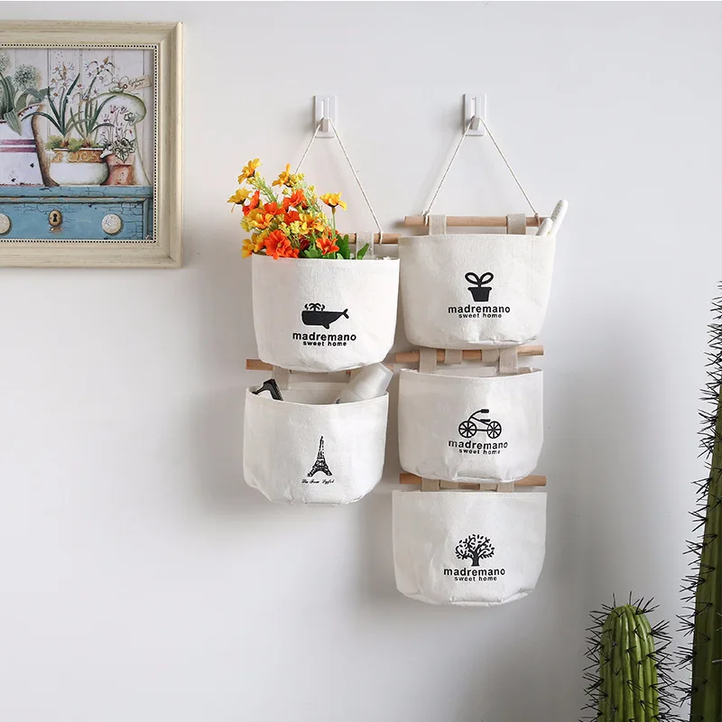 

Printing Cotton Linen wall Hanging Storage Bag one Pocket Wall Mounted Wardrobe Hang Bag closet Pouch glasses Toys Organizer