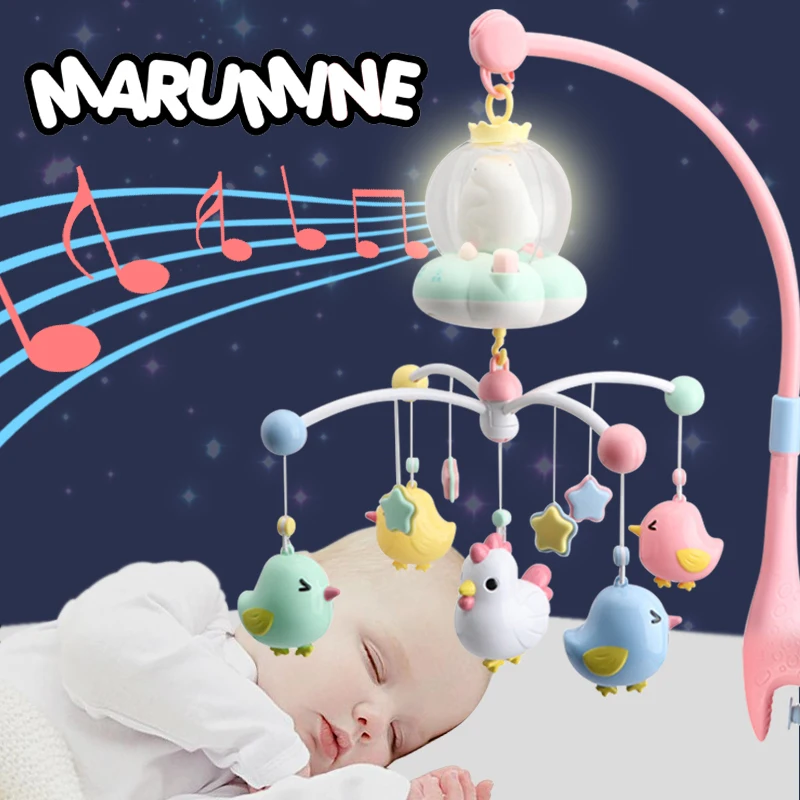 

Marumine Baby Crib Mobile Toy with Night Light & Music Touch Buttons Bed Bell Holder Rattles For 0-12 Months Newborn Boys Girls