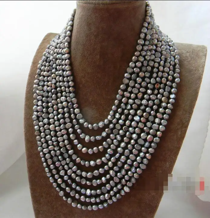 beautiful 9Strands 6MM Gray Baroque Freshwater Pearl Necklace earring setnecklace earring set