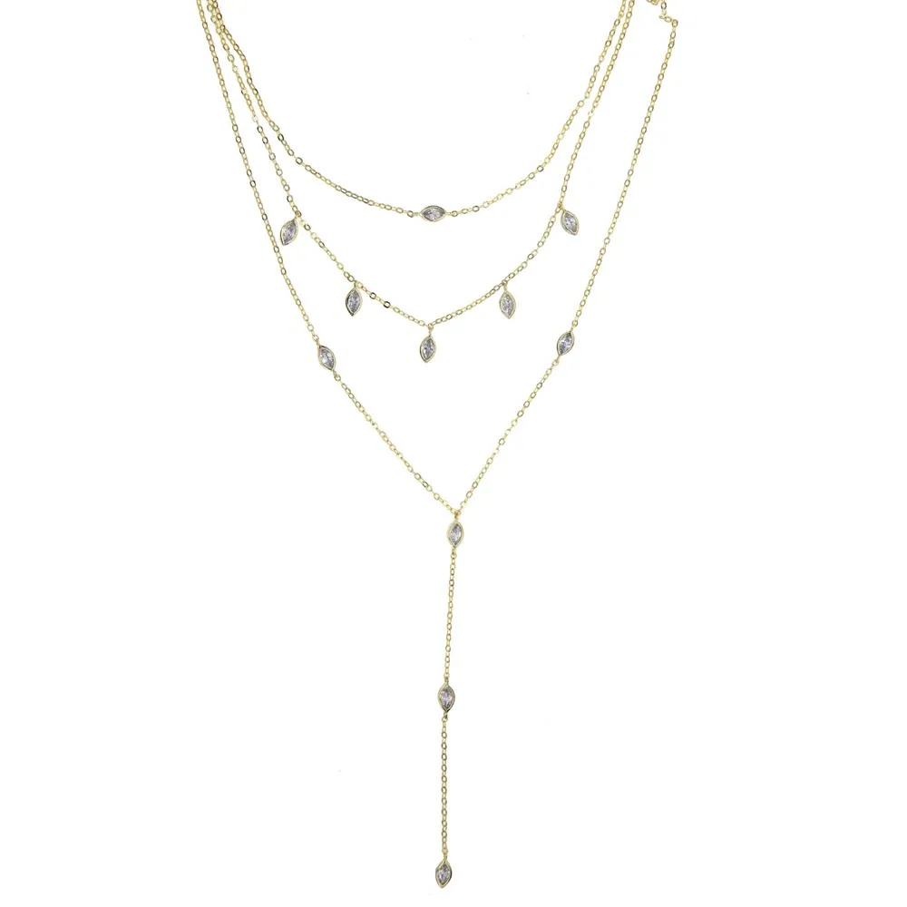 Модные высококачественные трехслойные маленькие капли воды длинные цепочки ожерелья для сексуальных женщин Леди pave CZ Роскошные свадебные ювелирные изделия
