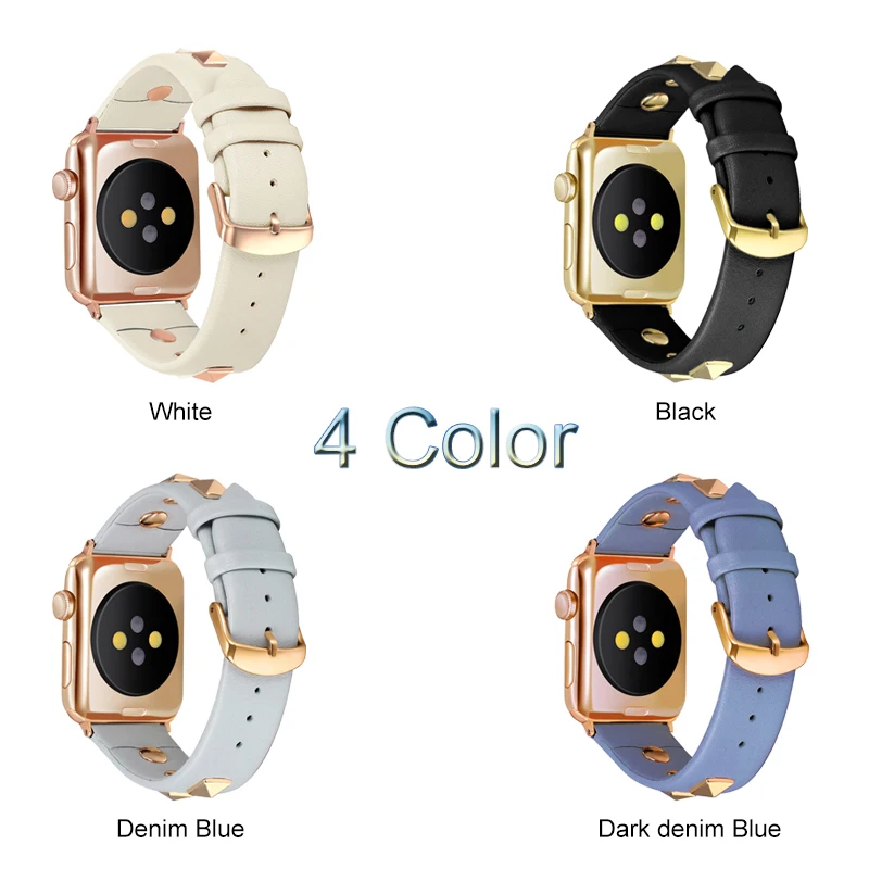 Кожаный ремешок с заклепками для Apple Watch 4 3 2 1 браслет iwatch 44 мм 40 38 42 роскошный часов