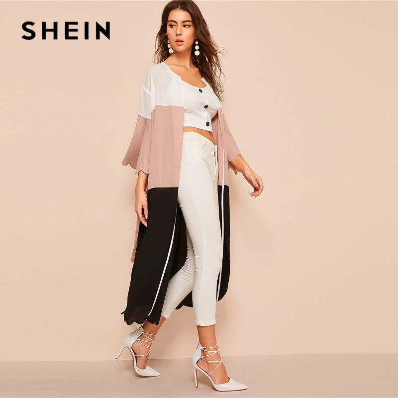 SHEIN Контрастное Платье С Фигурной Отделкой Женское Розовое Модное Платье С Поясом И Фестонами