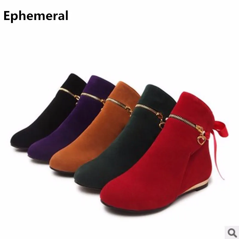 

Ladies Warm Boots Flats Plus size 34-43 Nubuck Leather Single Riding Booty Round toe Winter Boots Fashion American Style Purple