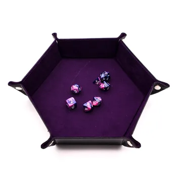 

11.11 RPG Dice and PU Leather Folding Hex Tray with Purple Velvet Dice Tray for Gambling Dice Game Board Entertainment Storage