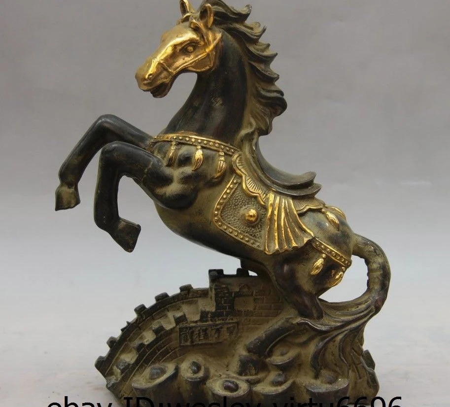 

Chinese Bronze Copper Fengshui Yuanbao Wealth Money Great Wall War Horse Statue