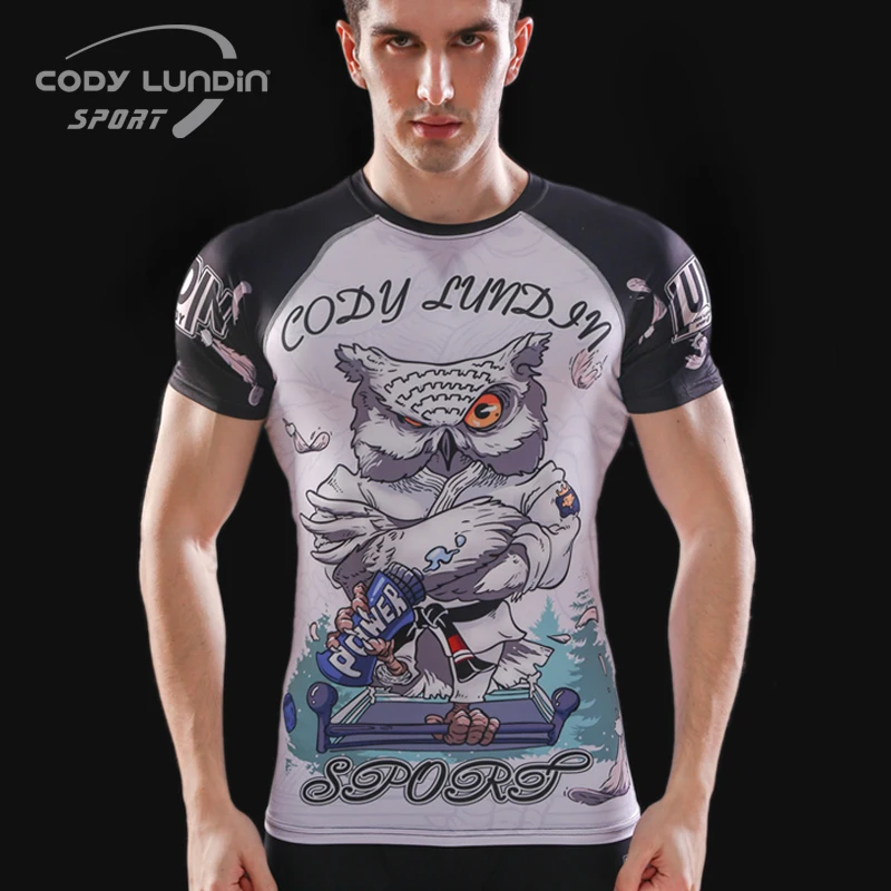 

UFC BJJ T shirt Men Compression Shirt Skin Tight Thermal Under Short Sleeve Rashguard Jerseys Cross fit Exercise Workout Fitness