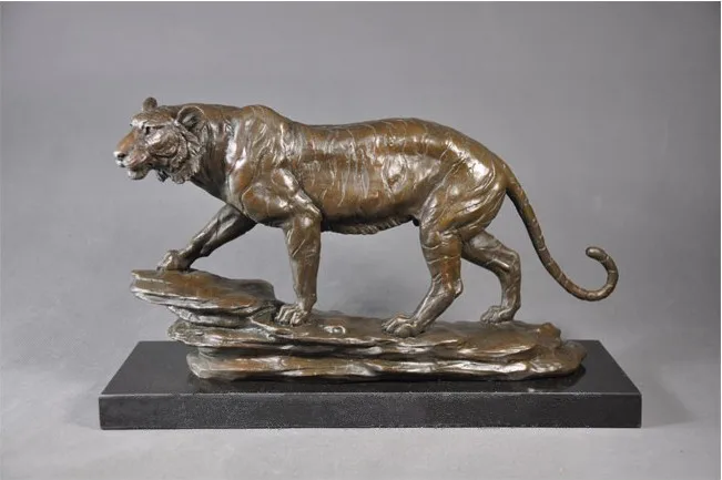 

Arts Crafts Copper 100% Real Bronze Modern Vintage Antique Tiger Sculptures Statue bronzes With Marble Base For Upscale Home Dec