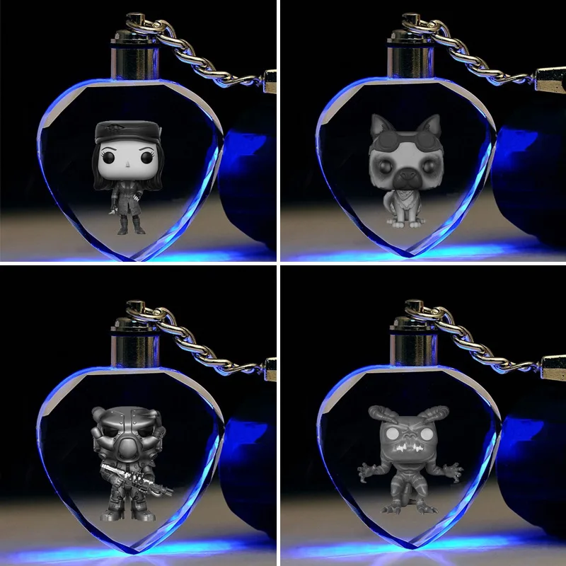 

Game Fallout 4 Dogmeat crystal keychain Hancock Piper X01 cute funny colorful LED pendant key chains breloki Llaveros kid gifts
