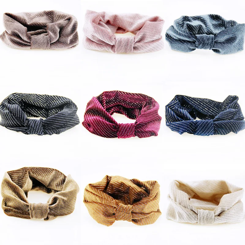 

Vintage Knotted Dot Hairband Korean Elastic Shiny Fabric Headscarf Twist Turban Headband Headwrap Hair Accessories