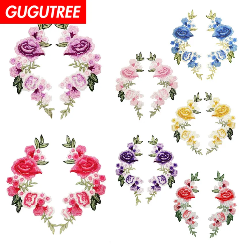

GUGUTREE embroidery big rose patches flower patches badges applique patches for clothing ZM-111