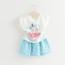 Одежда для девочек Новинка года; летняя детская одежда футболка с милым кроликом+ юбка детская одежда От 2 до 6 лет Детские платья для девочек