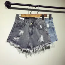 Новинка, высокая талия, джинсовые рваные шорты Женская мода вспышки широкий если у вас полная нога MM200 XL AA фунтов свободные жира Штаны
