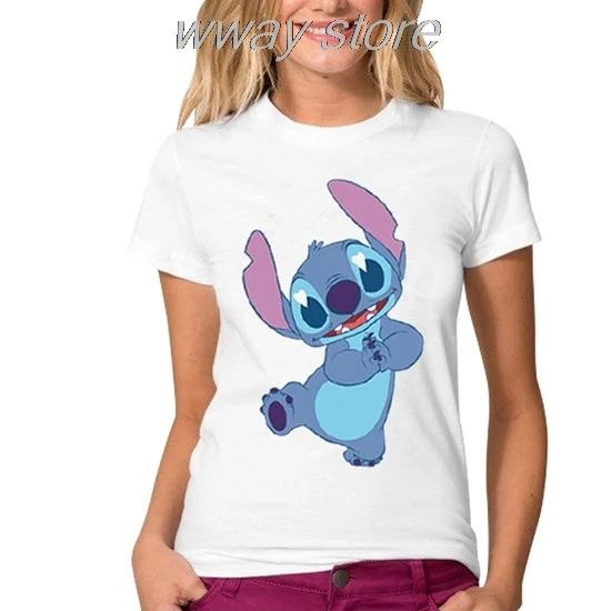 Женская футболка LILO STITCH, летние белые милые футболки harajuku, милая Повседневная футболка с рисунком, милые обтягивающие повседневные топы для девочек