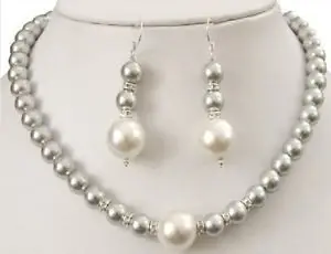 

Prety 8-12MM Grey Sea Shell Pearl Necklace +Earring AAA