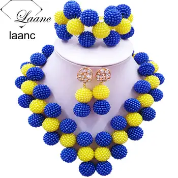 

Laanc Latest Royal Blue and Yellow Costume African Jewelry Set Nigerian Wedding Beads JXZ024