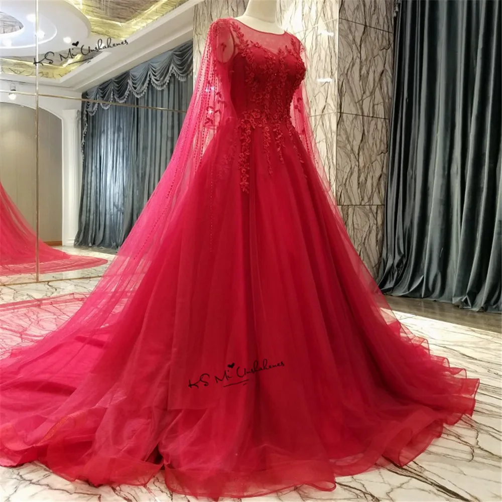 Великолепный красный Свадебные платья Кружево Vestidos De Noiva принцессы Свадебные платья Бусины Винтаж невесты платье 3/4 рукава индивидуальный заказ