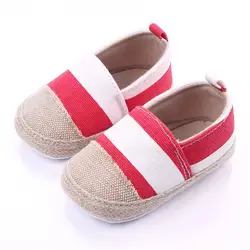 Полосатая детская обувь для новорожденных Первые ходунки для малышей сникерсы на мягкой подошве Нескользящая детская кроватка для