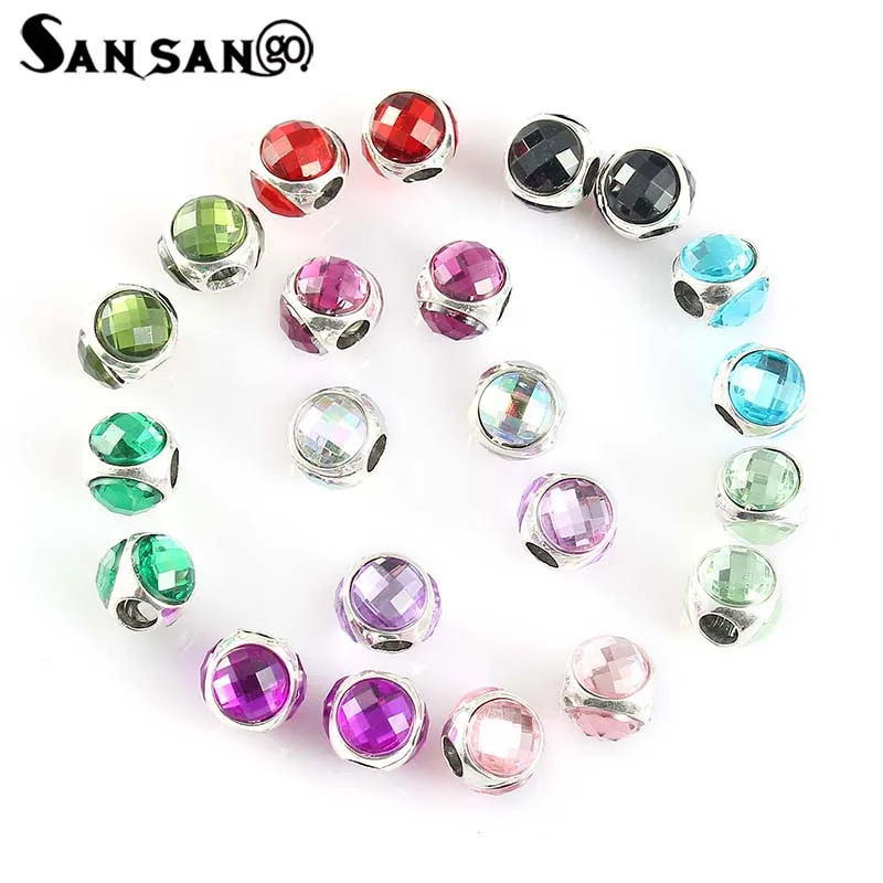 

2018 New Trend Round Four Side Crystal Big Hole Loose Spacer Bead Fit European Charm Bracelet Gift Woman Jewelry Wholesale 10pcs