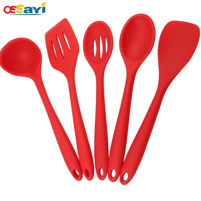 5pcs Food Grade Silicone Cooking Tools Spoon Shovel Filter Kitchen Non-stick Pan Utensils Silicone Heat-Resistant Utensil Set