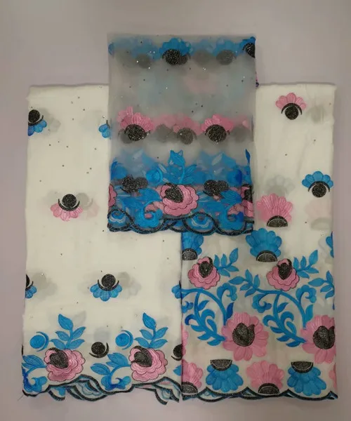 

Charming African embroidery cotton material Swiss voile lace fabric and French net lace fabric 3pcs/set YCS12(3y+2y+2y)