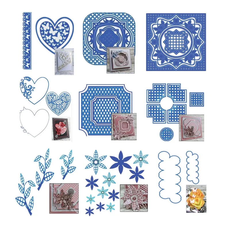 

Heart Collection Addition Flowers Leaves Grid Frames Metal Cutting Dies for DIY Scrapbooking Craft Paper Cards Making 2019 New