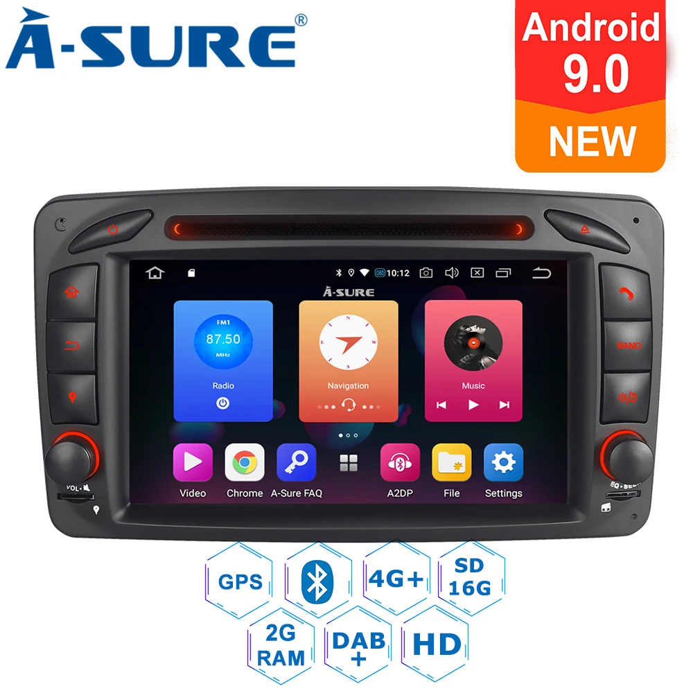 Best A-Sure 2 Din Android 9.0 Radio GPS DVD Player Navigation For Mercedes Benz C-class W203 CLK G500 Viano Vito Class G-Class W463 2