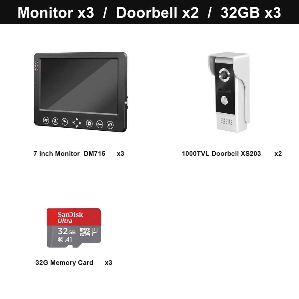 Homefong Проводная видеодомофон наборы Домашняя Система внутренней связи с 3 крытым монитором 2 дверного звонка камера Поддержка записи обнаружения движения - Цвет: SET 1