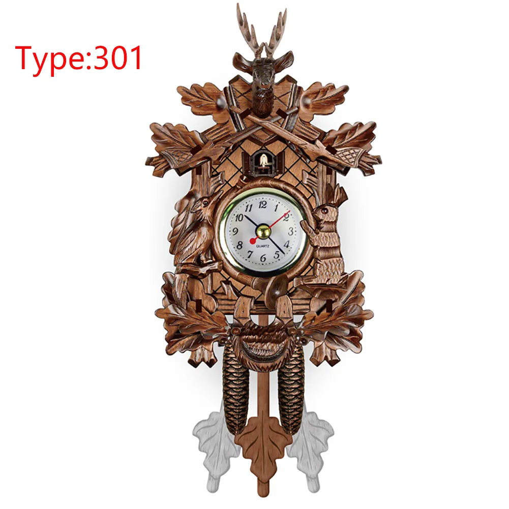 Винтажные домашние маятниковые настенные часы с птицей, кучкой, деревянные декоративные настенные часы для гостиной, 115X225X50 мм - Цвет: Type 301
