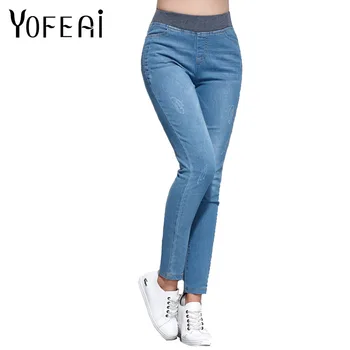 

YOFEAI 2018 NEW Jeans Women Fashion Casual Jeans Elastic Waist Skinny Jeans Ripped Pencil Pants Plus Size 4XL -5XL
