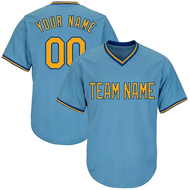 Custom V Neck Replica Stripe Baseball Jersey with Embroidered Any Team Logo Name Number DIY High