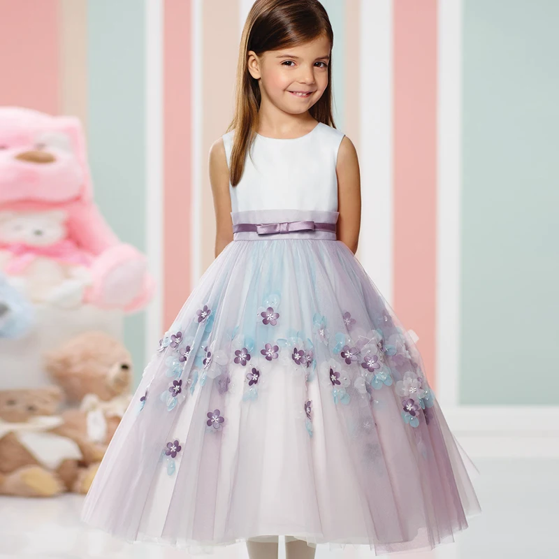 

New Arrival Flower Girls High Quality Tulle with Sash A Line Unique Girls First Communion Dresses Custom Made Communion Gowns
