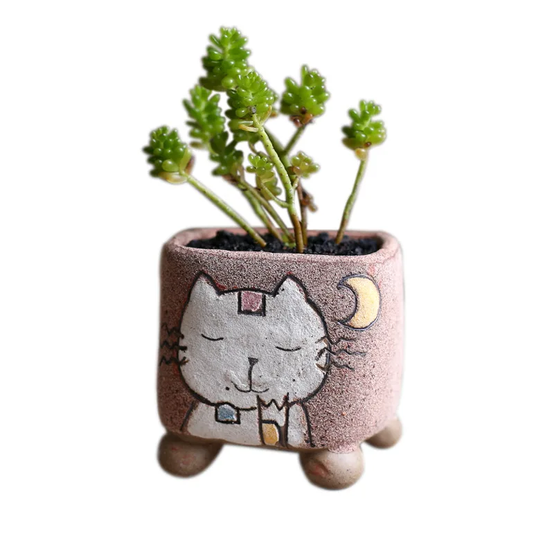 Creative Retro Multi-meat Pot Green Plant Pot Personality Ceramic Pot Grinding Sand Breathable Clay Meat Small Pot