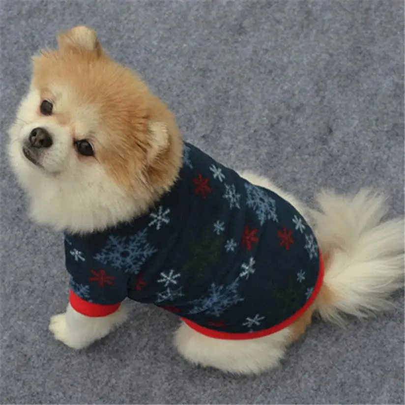 Одежда для питомцев, собак, щенков, рождественских снежных принтов, теплый пуловер, кружевная ткань, пальто