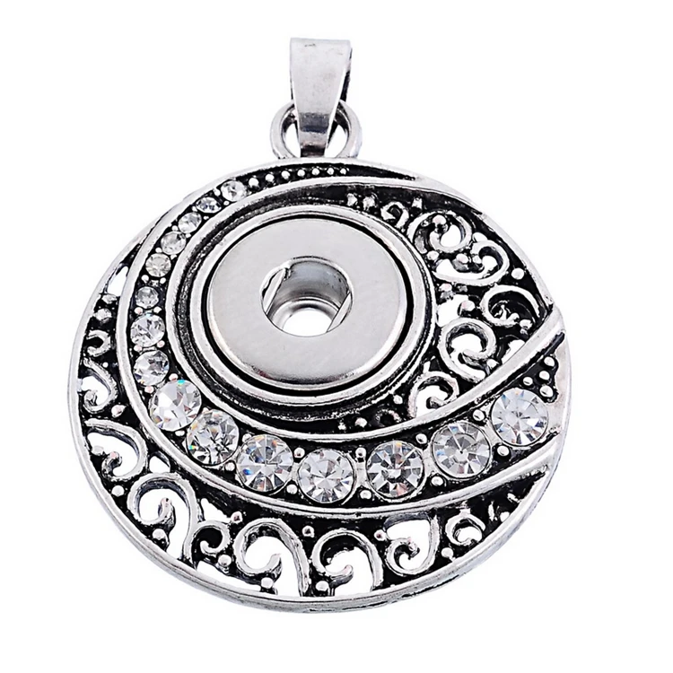 

Hot Round crystal patten Snap Button Pendant Necklace fit 12MM snap buttons DIY fittings Fashion hot selling XL9024