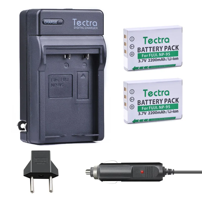 Tectra 2 Pz Np-Np95 Batteria Della Macchina Fotografica Digitale + Charger + Spina Auto Per Fujifilm Finepix F30 F31 X100T X-S1 X100 X100S X30 Fd