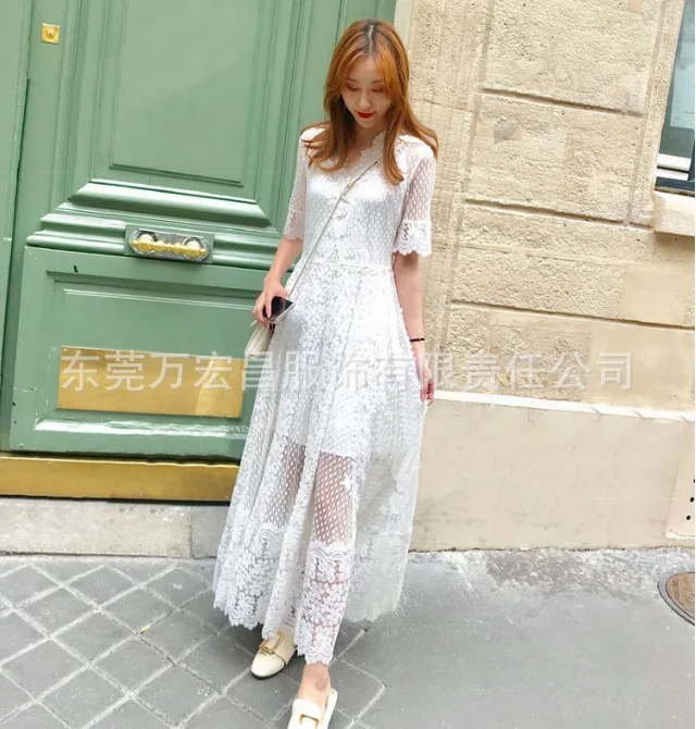 

Women Dress 2019 Spring Summer Collection Holiday Casual Lace Trim Dress
